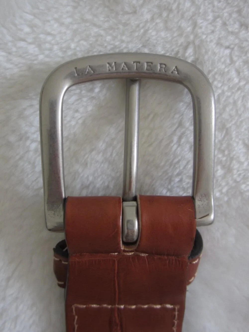 Brown Leather & Navy Patterned Men's Belt